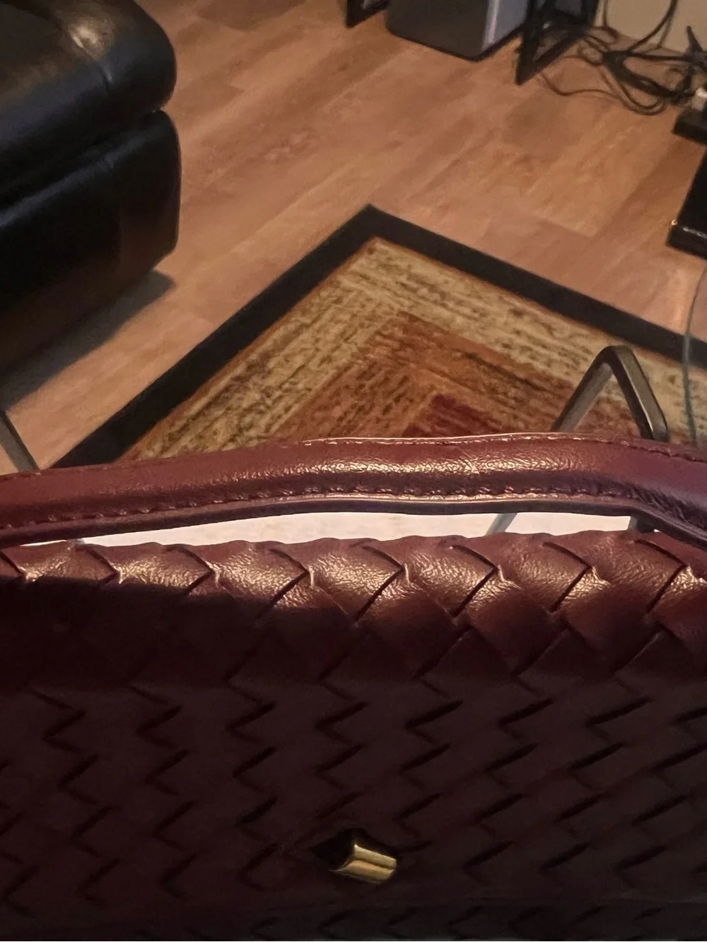 Woven Leather Top-Handle Crossbody Bag in Deep Burgundy